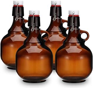 Dandat 4 Pcs Growlers for Beer Amber Glass Bottles Beer Bottles Glass Jar with Lid Glass Jugs Soda Cider Alcohol Wine Home Brewing Fermenting (34 oz)