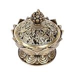 Vintage Brass Incense Cone Burner Holder Zinc Alloy Lotus Shape Charcoal Backflow Incense Bowl for Home Office Ornament(Brass)