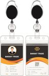 Baraky Retractable Badge Holder Carabiner Badge Reel with Vertical Waterproof Card Pouch for ID Card Badge, Yoyo Reel with Back Belt Clip and Key Ring, Pack of 2