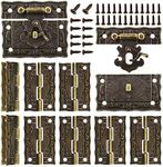 Rectangle Antique Right Hook Hasp Latch Vintage Bronze Engraved Hinge with Matching Screws for Repair and Decorative Jewelry Box Wood Boxes 4 Sets