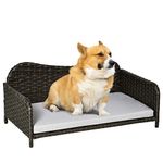 PawHut Rattan Pet Sofa for Large & Medium Dogs, Indoor & Outdoor Raised Wicker Dog Bed, Cat Couch, with Soft Washable Cushion, Charcoal Grey