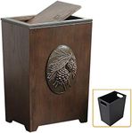 Carved Waste Storage with Plastic Rubbish Bin Dark Brown Simple Wastepaper Bin with Swing Lid Wooden Trash Can