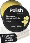 Clear Beeswax Furniture Polish 200 ml / 6.8 fl oz, & 2 Lint-Free Cloths, Natural Wood Wax Protection Bees Wax for Modern & Antique, Restores & Protects, Long-Lasting, Beeswax Polish for Wood
