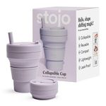 Stojo Collapsible Travel Cup With Straw - Lilac, 16oz / 470ml - Reusable To-Go Pocket Size Silicone Cup for Hot and Cold Drinks - Perfect for Camping and Hiking - Microwave & Dishwasher Safe