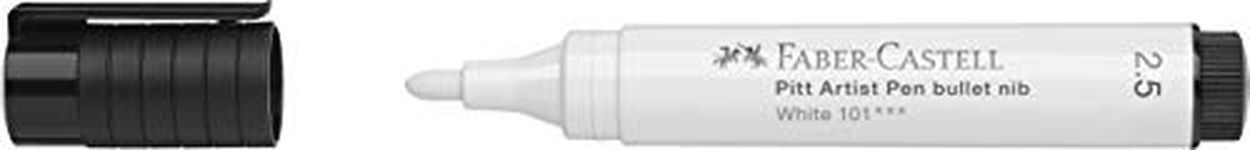 Faber-Castell Art & Graphic Pitt Artist Pen Bullet Nib 2.5 India Ink Pen, White, Single Pitt Pen, For Art, Craft, Drawing, Sketching, Home, School, University, Colouring