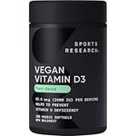 Sports Research Vegan Vitamin D3 2500iu (25mcg) with Coconut Oil - Vitamin D for Immune & Bone Support - Non-GMO Verified, Gluten & Soy Free (180 Liquid Softgels)