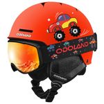 Odoland Ski Helmet for Kids, Snow Helmet with Ski Goggles, Shockproof, Windproof, Safety Snow Sports Helmet and Protective Goggles for Kids and Youth,Red Jeep,XS