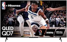 Hisense 65-Inch Class QD7 Series QLED 4K UHD Google Smart TV (65QD7N, 2024 Model) - QLED, Native 144Hz, Motion Rate 240, Direct Full Array, Game Mode Pro, Alexa Compatibility