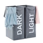 Haundry 2 Pack Tall Laundry Hamper with Handles, Light Dark Laundry Baskets, Foldable Separator Storage Basket for Clothes - Grey