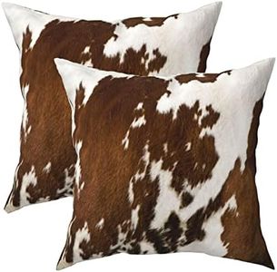 SHAPTOY Western Cow Print Throw Pillows Cover Set of 2 Brown Faux Fur Cowhide Decorative Pillow Covers 18x18 Inch Farmhouse Animal Print Square Pillowcase for Outdoor Couch Sofa Bed Room Decor