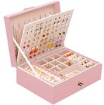 QBestry Girls Jewelry Box Earring Holder Organizer for Girls Earring Organizer Teen Jewelry Box Organizer Girls Pink Jewelry Boxes for Earring Necklace and Rings Stud Earring Box Organizer for Girls