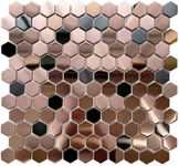 Blujellyfish Hexagon Stainless Steel Brushed Mosaic Tile Bronze Copper Color Black Bathroom Kitchen Backsplash Shower Floor Tiles Accent Mosaics Tile Sheets (5 Square Feet)