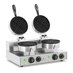 Royal Catering Double Waffle Maker, 2600W, Stainless Steel, White, Insulated, Compact, PFOA & BPA Free