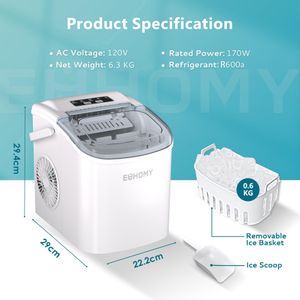 EUHOMY Countertop Ice Maker – Compact White Ice Machine