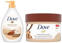 Dove Exfoliating Body Polish Scrub for Dry Skin 298g & Dove Relaxing Shea Butter Body Wash with Vanilla Pump Bottle, Soothing Scent, Moisturizing Shower Gel 1L