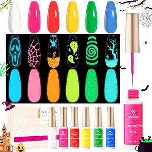 beetles Gel Polish Gel Polish Neon Glow in the Dark Gel Liner Nail Polish - 6 Colors Luminous Green Blue Hot Pink Liner Nail Art Gel Soak off Led Nail Lamp Fluorescent Bright Glows Pink