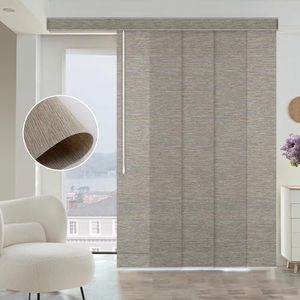 Graywind Manual Sliding Panels Natural Woven Panel Track Blinds Wand Control Window Blinds for Patio Sliding Glass Door Large Windows Width Up to 153", Custom Size (Terrazzo)