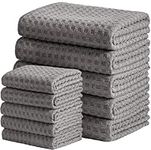 Vnoss Waffle Weave Microfiber Kitchen Towels and Dishcloths Set, 26 X 18 Inch and 12 X 12 Inch, Set of 10 Gray Lint Free Dish Towels for Drying Dishes