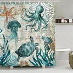 Simpomsy Shower Curtain, Bathroom Curtains Mould and Mildew Resistant, 3D HD Waterproof Washable Polyester Animal White Wet Room Shower Curtain with 12 Hooks (Octopus, Sea Turtle) 180x180cm