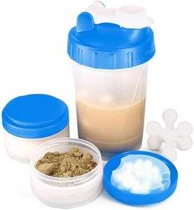 Hydro2Go 16oz Protein Shaker Bottle with Shaker Ball and 2 Storage Jars | BPA-Free Plastic Cup with Clear Measurement Scale | Perfect for Protein Mixes and Pills | Portable Pre-Workout Drink Cup（Blue）