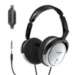 Philips Over Ear Wired Stereo Headphones for Podcasts, Studio Monitoring and Recording Headset for Computer, Keyboard and Guitar with 6.3 mm (1/4") Add On Adapter- Silver