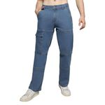 Campus Sutra Men's Prussian Blue Panel Patch Pocket Denim Jeans for Casual Wear | Medium-Wash | 5 Pockets | Button Closure | Denim Jeans Crafted with Comfort Fit for Casual Wear