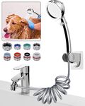 Hibbent Dog Shower Sink Hose Faucet Sprayer Attachment, Handheld Shower Head Set with 8 Adapters for Pet Bathing and Dog Washing, Recoil Shower Hose & Holder, Bathroom Faucet Sprayer Rinser Set