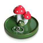 Ohjijinn Cute Mushroom Ceramic Jewelry Tray Ring Dish, Bracelet Holder Ring Holder with Derorative Green Dish, Christmas Birthday Gift for Women