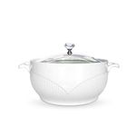 SOOMILE Ceramic Soup Tureen with Glass Lid Lovely Serving Tureens with Diamond Lid , White, Roun (2.5L)