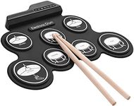 Sasuori Digital Electronic Drum Kit USB Hand-Up Silicon Drum Set Compact Size 7 Drum Pads with Drumsticks Foot Pedals for Beginners