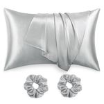 RUIKASI Satin Pillowcases 2 Pack - Soft as Silk Pillowcases for Hair and Skin, Pillow Cases with Hair Scrunchies for Women, Grey Pillow Cover with Envelope Closure 50x75