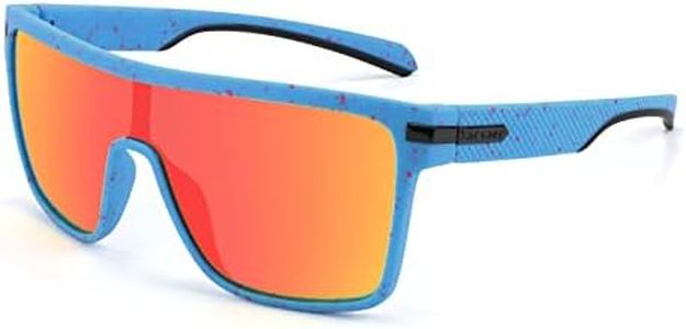 Karsaer Flat Top TR90 Polarized Sports Men Sunglasses Vintage Square Cycling Running Fishing Golf Hiking Sports Glasses B7034 (Blue & Red Dots/Mirrored Red_55)