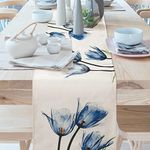 Alynsehom Floral Table Runner Blue Tulip Cotton Linen Blue Flower Rustic Tablerunner for Kitchen Coffee Summer Spring Holiday Dining Table Home Living Room Decor(Blue Tulip,13x108Inch)