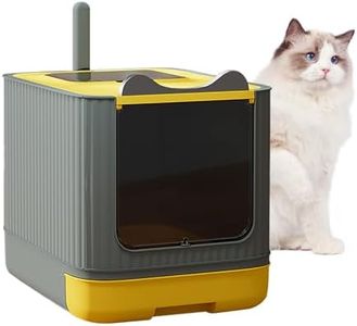 LCZLBRRD Fully Enclosed Cat Litter Box Enclosure, 17.72x13.78x4.49 Inches Premium Covered Litter Box with Lid, Anti-Splashing Easy to Clean Covered Kitty Litter Box, 3 Modes for Use(Yellow&Grey