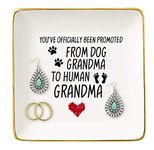 Promoted from Dog Grandma to Human Grandma – Ceramic Jewelry Holder Ring Dish Trinket Tray – Funny New Grandma Gifts - Grandma to Be - Pregnancy Announcement Gift