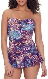 LAUREN RALPH LAUREN Women's Captiva Paisley Bandeau Swim Dress, Paisley, 10