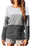 Halife Women's Long Sleeve Color Block Tops Crewneck Sweatshirts Pullover Tunic Shirts Blouses, Aa White Grey, L