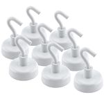 8-Pack White Enamel Compact Strong Magnetic Hook Set, 1" Diameter, 1.5” Length (MHHH9X8)