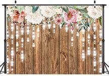 AIIKES 7x5ft Floral Backdrop Rustic Wooden Wall Party Background Flower Wedding Retro Wood Floor Photography Backgrounds Glitter Flower Bridal Shower Baby Birthday Backdrops Photo Booth Props 11-562