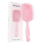 Crave Naturals FLEX DMC Detangling Brush for Thick & Curly Hair - Flexible Detangler Hairbrush Square Paddle - PINK