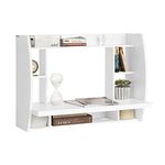 SoBuy FWT18-W,Home Office Workstation Computer Desk with Storage Shelves,Wall-Mounted Table Desk,White