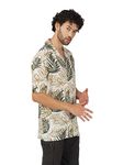 Imperative Men Regular Fit Floral Print Beach Wear Shirt (Medium, White/Olive)