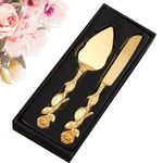 Cake Slice Cake Cutting Set for Wedding Gold Cake Cutter and Server Set with Rose Handle Elegant 2Pcs Cake Serving Set Gift for Engagement, Anniversary, Birthday