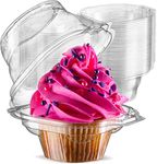 Prestee 100 Individual Cupcake Containers - Stackable | Individual Cupcake Boxes | Cupcake Holders | Plastic Cupcake Container | Single Cupcake Boxes | With Connected Airtight Deep Dome Lid | BPA-Free