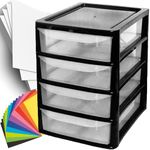 A4 Desktop Plastic Storage Drawers Table Top Organiser 4 Pull Out Drawers Storage Tower Unit For Home, School, Office, Bedroom & Living Room (1, Black)