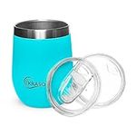 12oz Kraso Vacuum Insulated Wine Tumbler/Wine Glass – Stainless Steel, Leak-Proof lid for Hot and Cold Drinks - Coffee/Tea – 340ml (Turquoise)