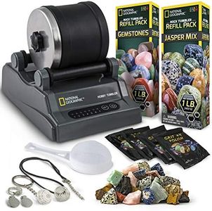 National Geographic Hobby Rock Tumbler Kit with Two Bonus Rough Gemstone Refill Pack (Jasper Mix & Variety)