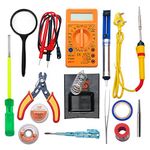 (14 in 1)25watt soldering iron/digital multimeter/iron bit/solder stand/solder wire/desoldring pump/Desolder wire/paste/cutter tester/tape/tweezer/Screw Driver/Magnify Glass