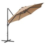 SONGMICS Garden Parasol Umbrella 3 m, UPF 50+ Parasol Outdoor Patio Umbrella, 360° Swivel, Seamless Tilt, Crank for Opening Closing, with Cross Base, Camel Brown GPU074K10