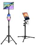 Ipad Tripod Stand, Height Adjustable Tablet Floor Stand Tripod with 2 Holders for iPad Pro 12.9/11/10.5/9.7, iPad Air, Samsung Tab, Surface Pro All 9-15 Inch Tablets and Phones